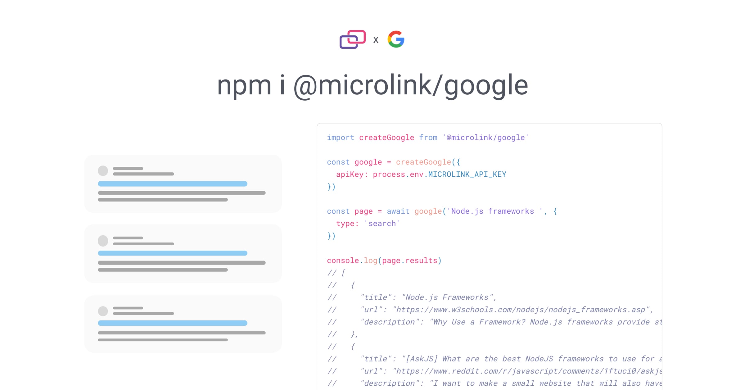 Microlink Google API interface preview